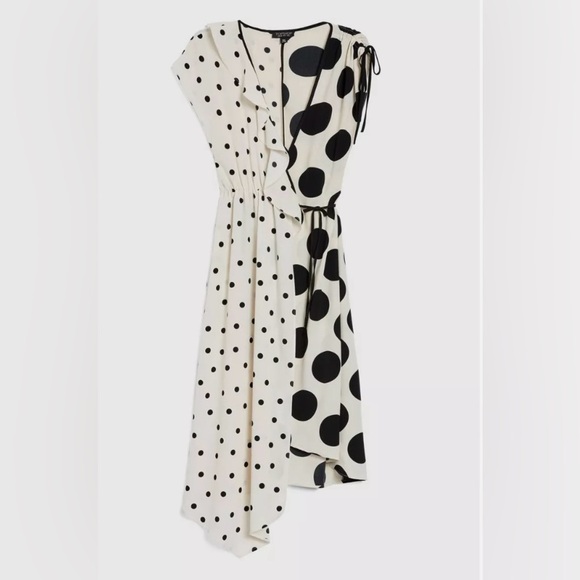 Topshop Mix Spot Ruched Midi Wrap Dress - Picture 2 of 8